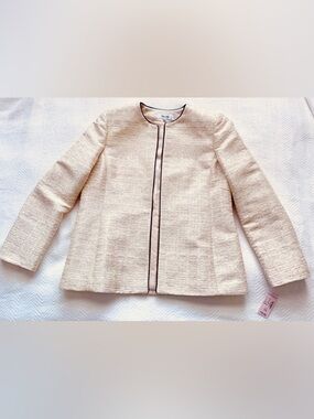 Jones Studio Cream Textured Open-Front Blazer with Black Trim